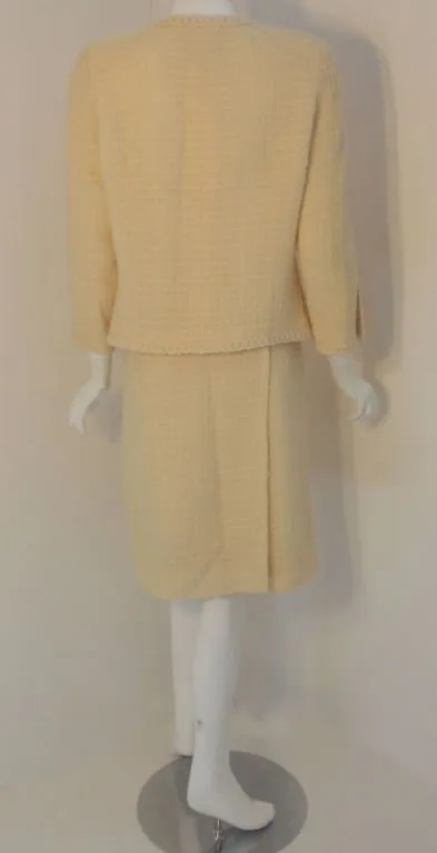 CHANEL 1980s 2 pc Cream Wool Skirt Set Size 44