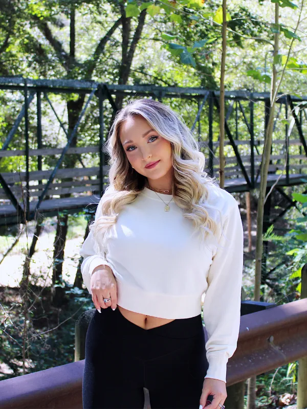 Coffee Date Sweatshirt Top Long Sleeve, Bone
