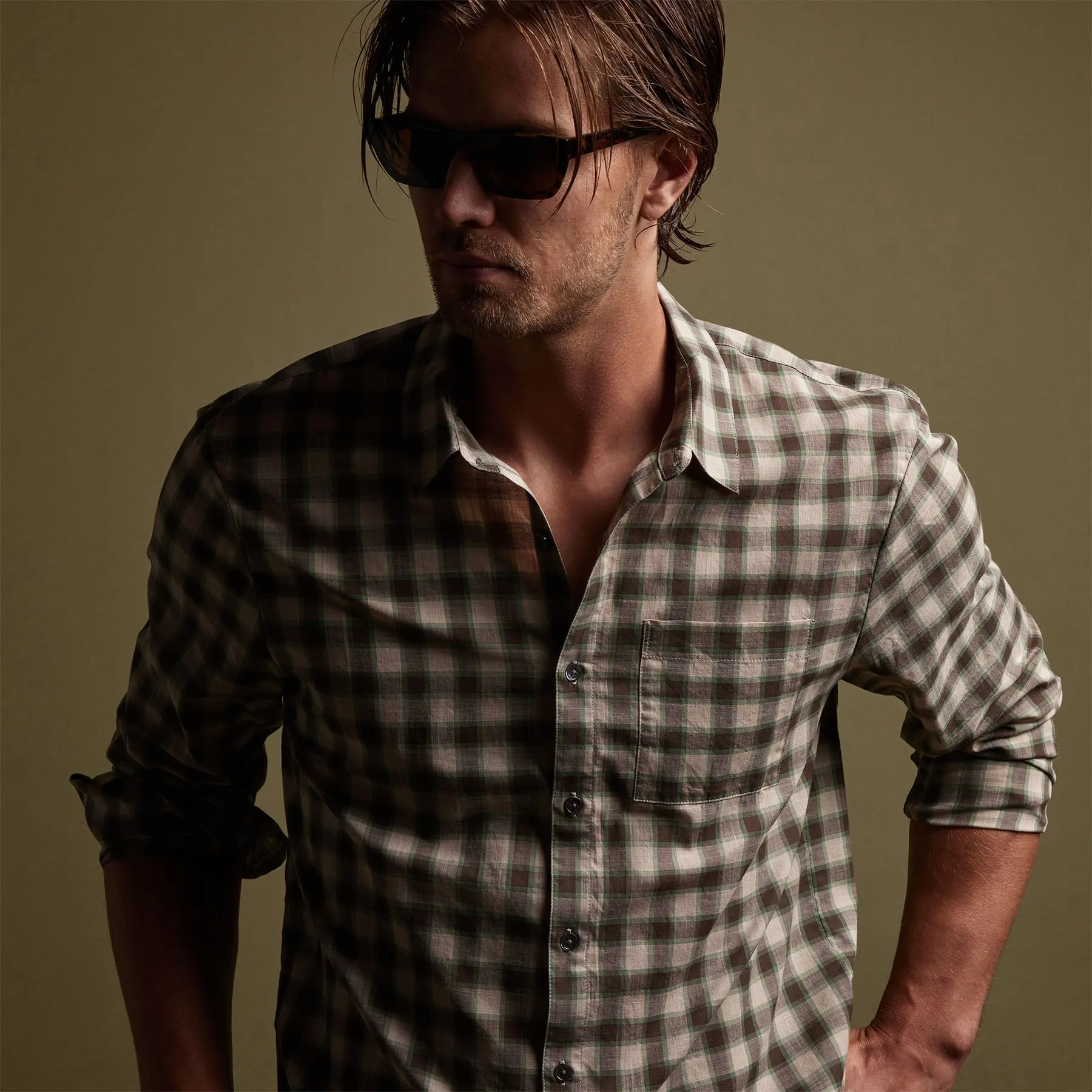 Cotton Plaid Shirt - Mineral/Jungle