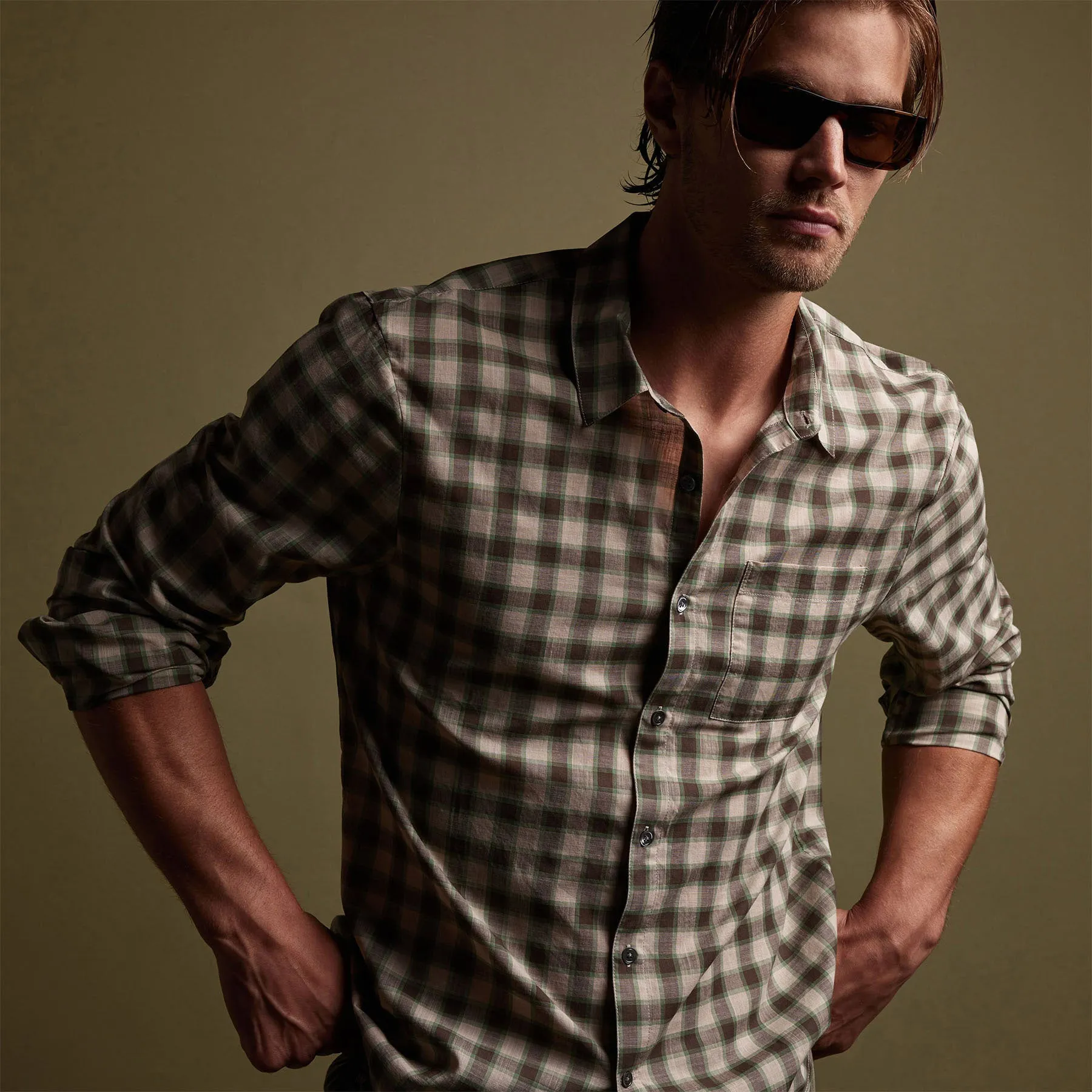 Cotton Plaid Shirt - Mineral/Jungle