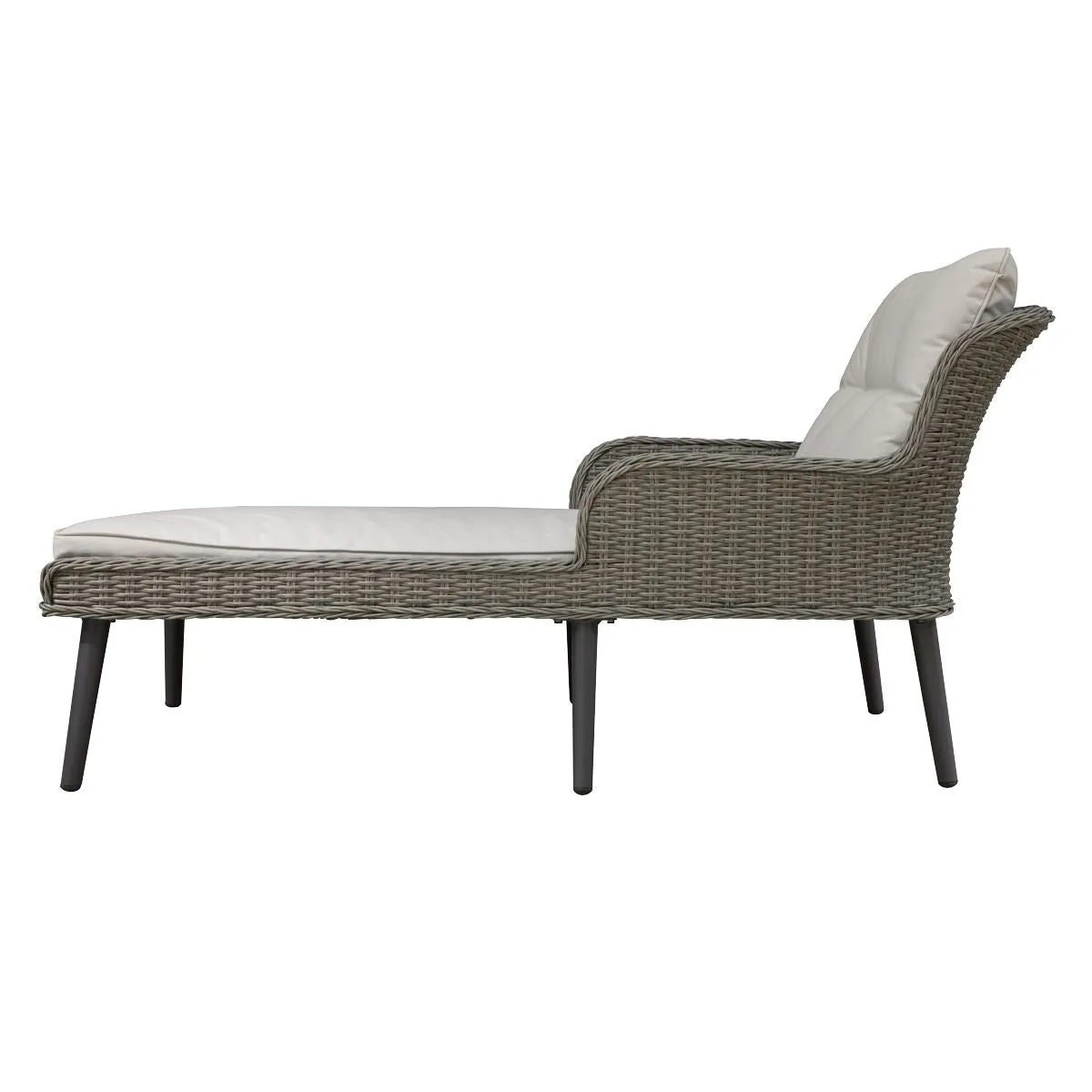 Dellonda Buxton Rattan Wicker Sun Lounger with Armrests Washable Cushions, Grey