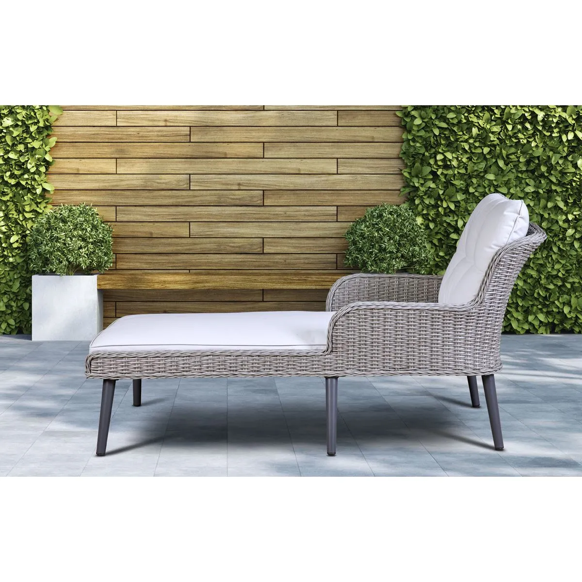 Dellonda Buxton Rattan Wicker Sun Lounger with Armrests Washable Cushions, Grey