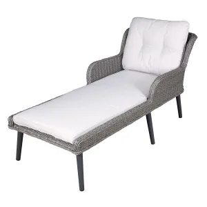 Dellonda Buxton Rattan Wicker Sun Lounger with Armrests Washable Cushions, Grey