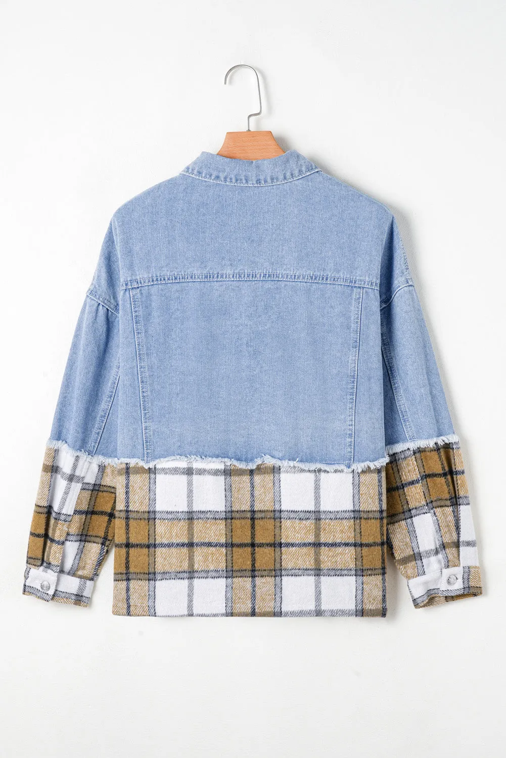 Downtown Errands Khaki Plaid/Patchwork Oversized Denim Jacket