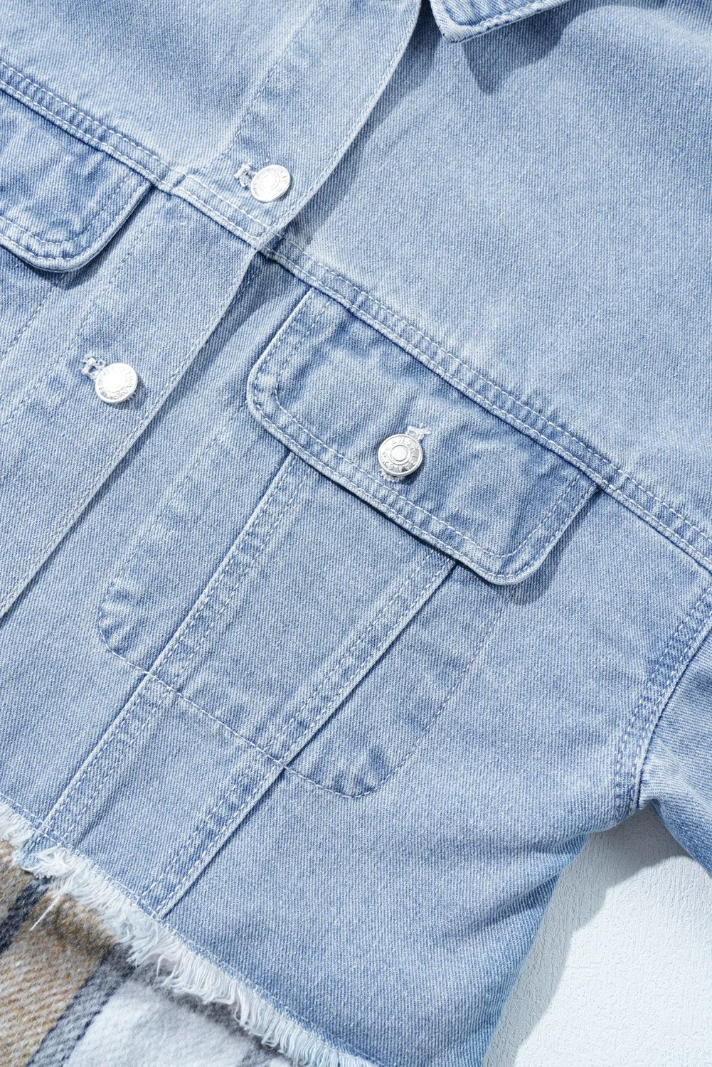 Downtown Errands Khaki Plaid/Patchwork Oversized Denim Jacket