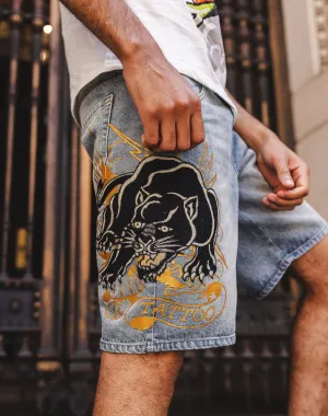 Ed Hardy Crouching Panther Skater Denim Shorts