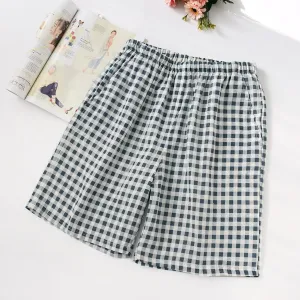 Fashion Plaid Shorts Sleep Bottoms Men Sleepwear Pants Soft 100% Cotton Home Shorts Men Casual Pajamas Pants Male Hot Sale