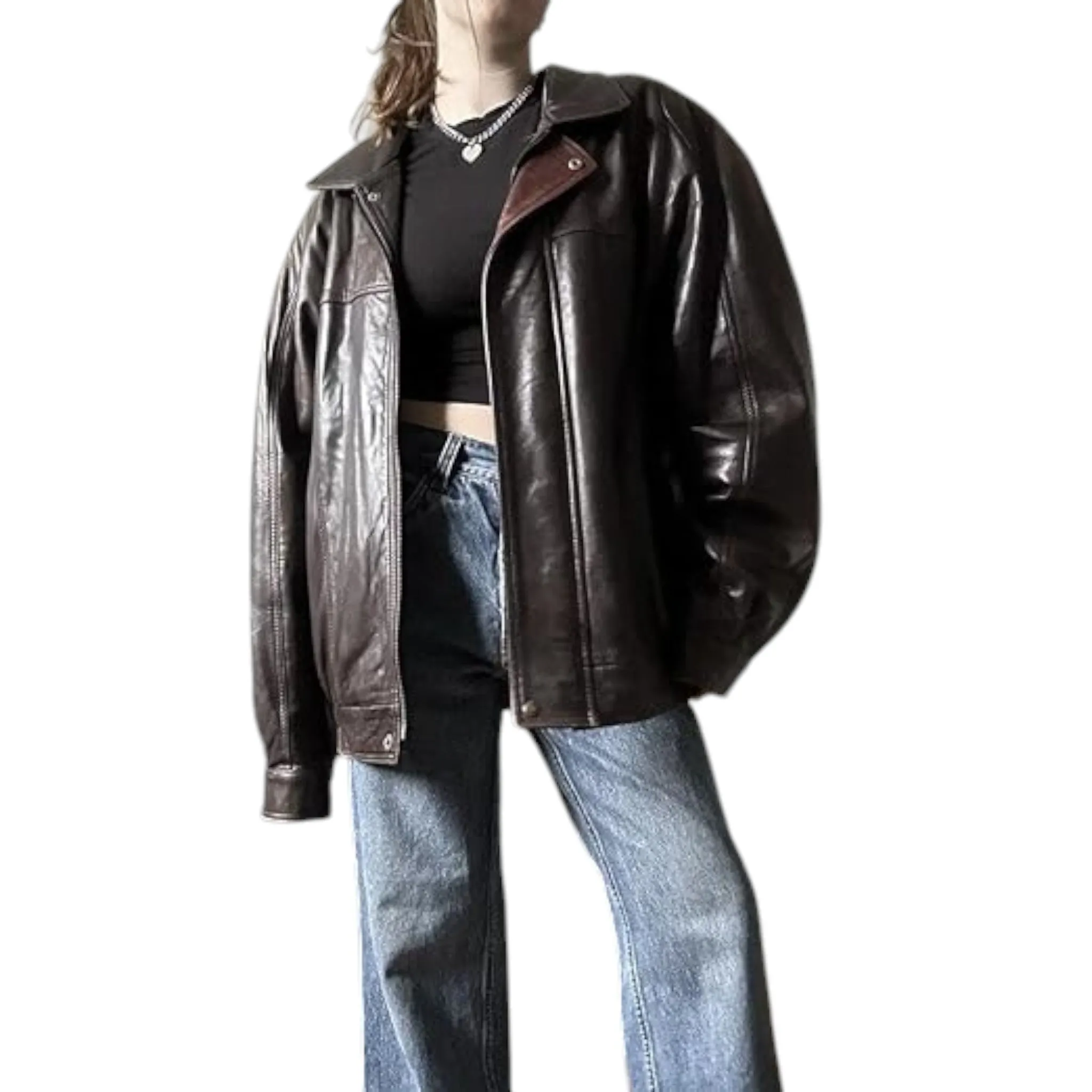 High-Quality 90s Brown Leather Bomber - Women's