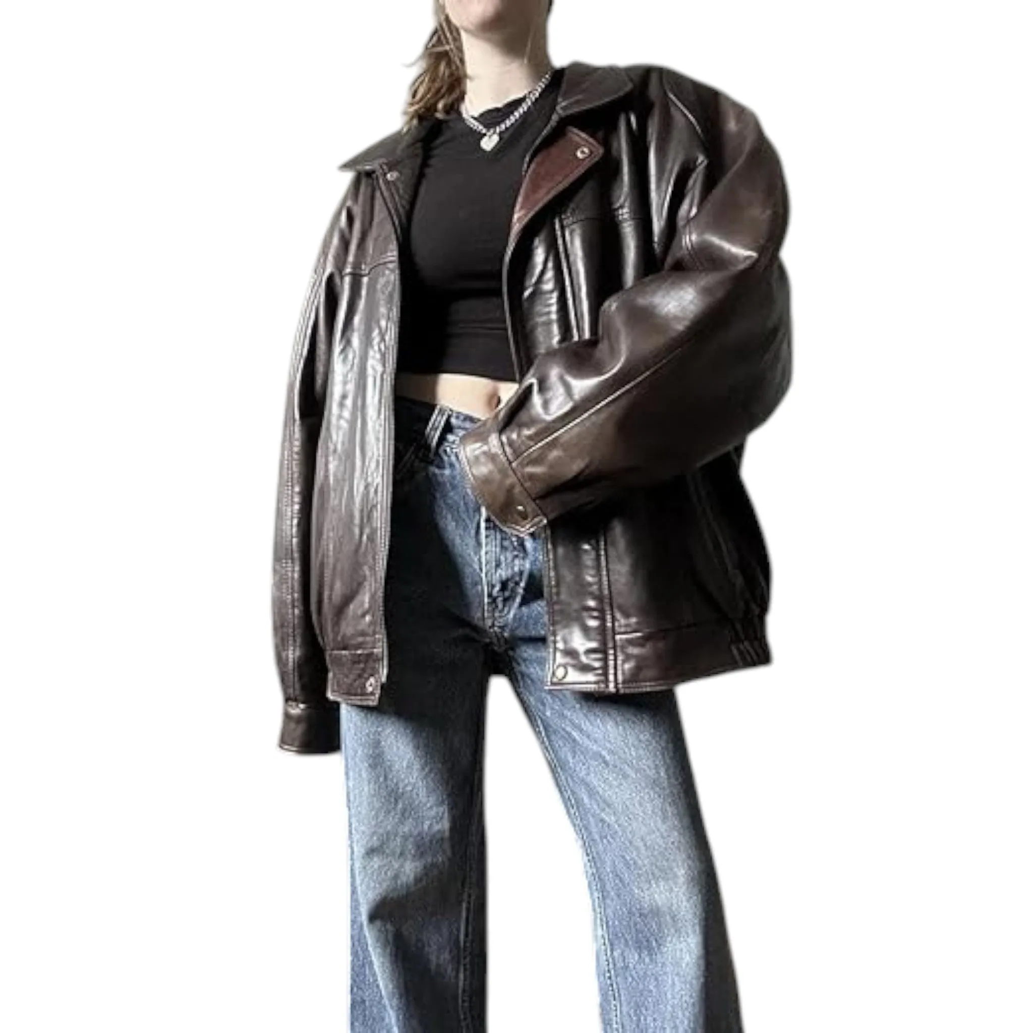 High-Quality 90s Brown Leather Bomber - Women's