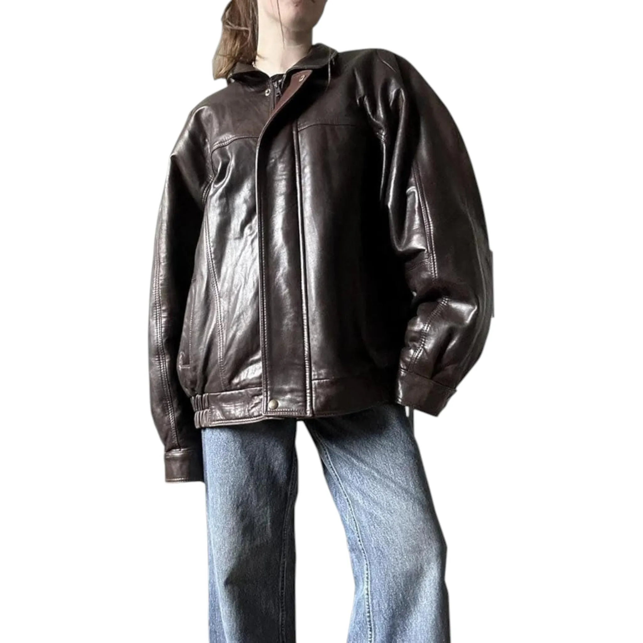High-Quality 90s Brown Leather Bomber - Women's