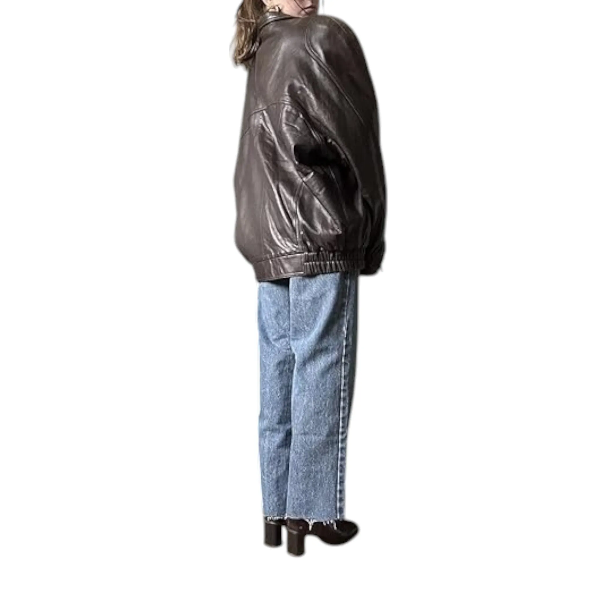 High-Quality 90s Brown Leather Bomber - Women's