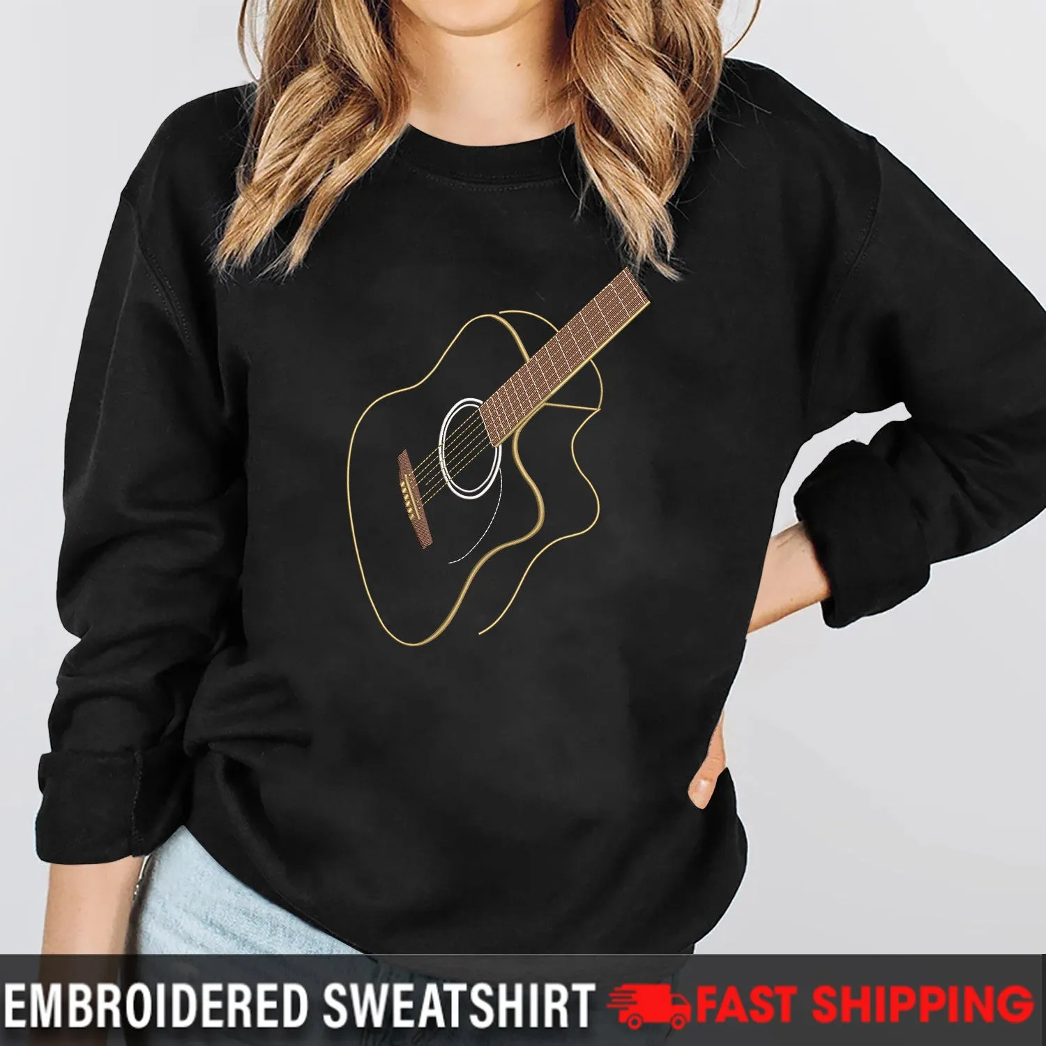 I Love Guitar - Embroidered Sweatshirt - Hoodie