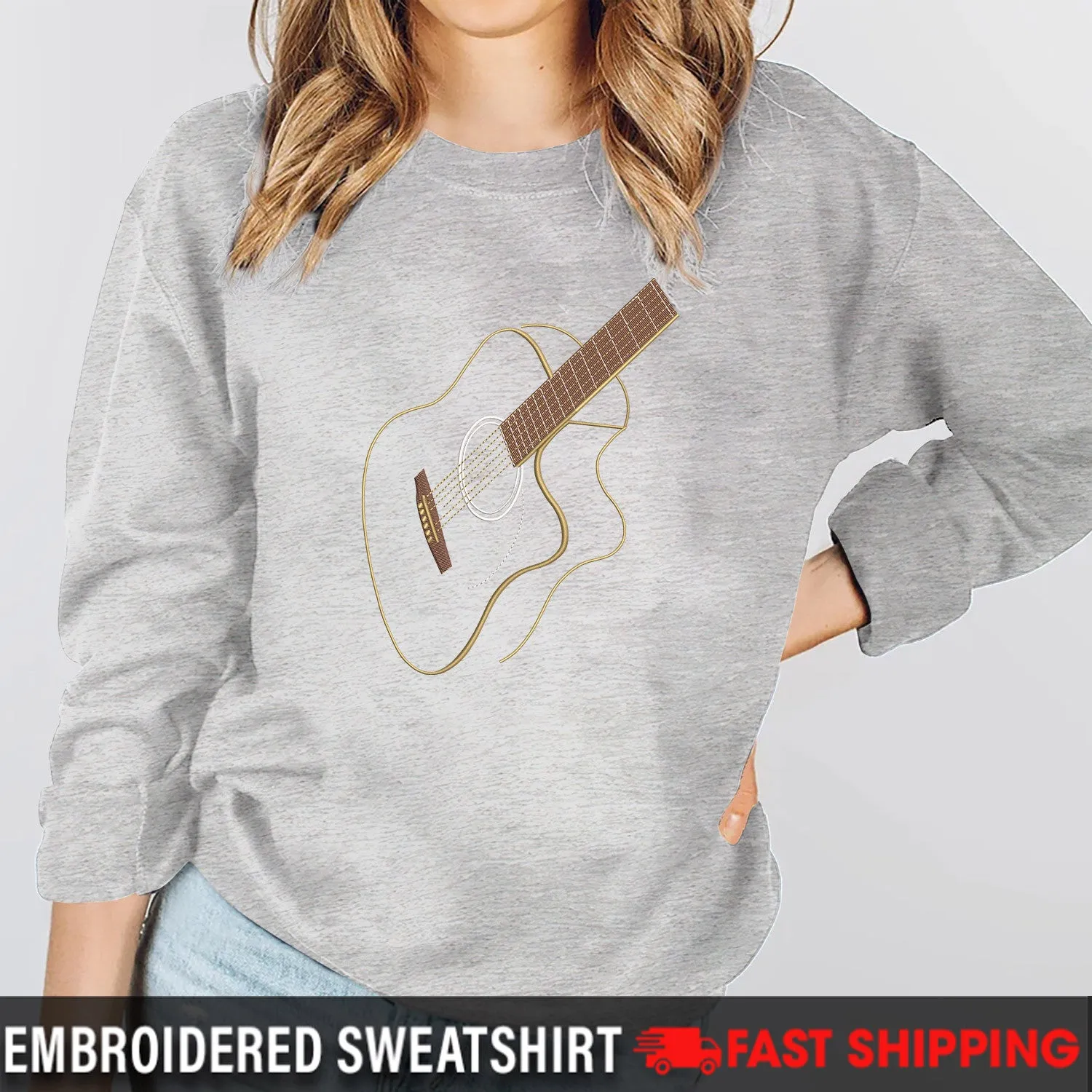 I Love Guitar - Embroidered Sweatshirt - Hoodie