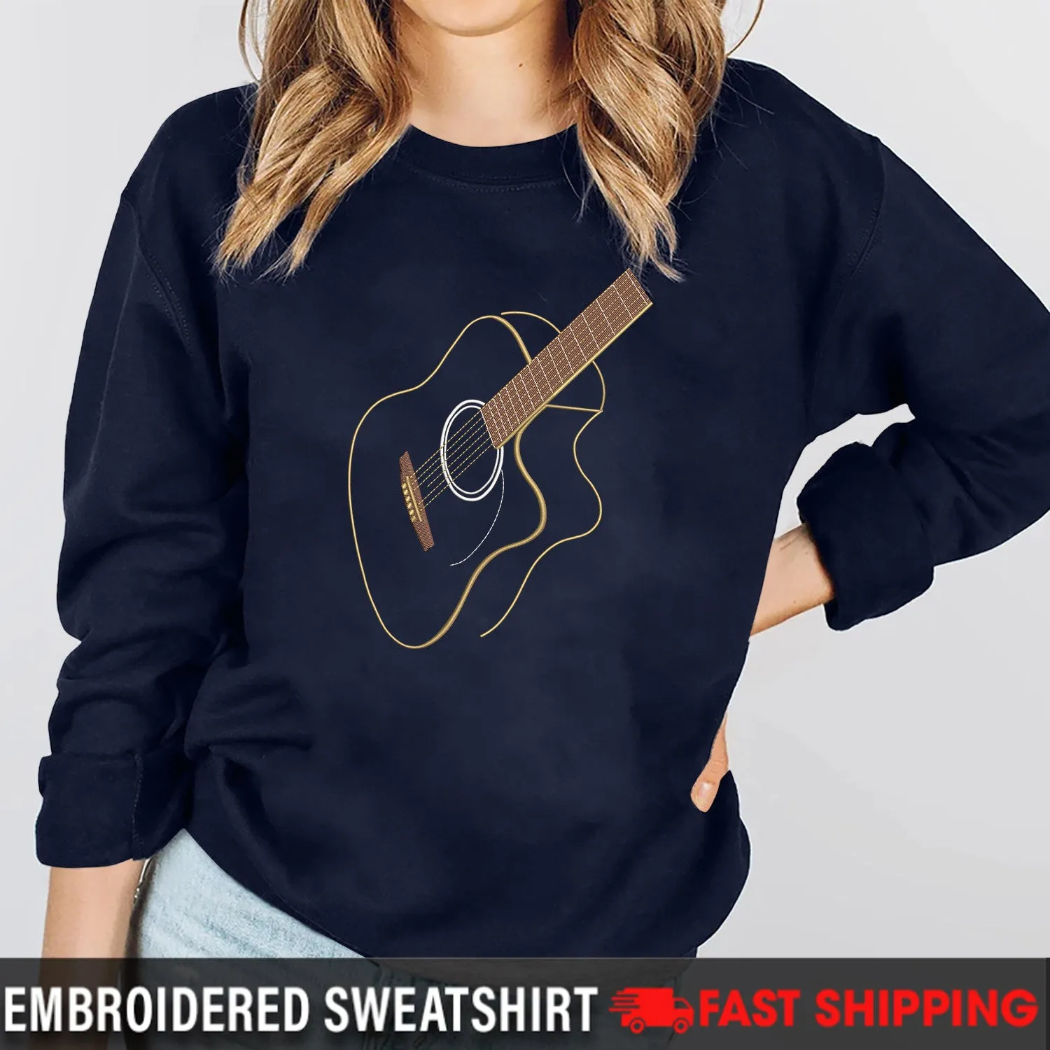 I Love Guitar - Embroidered Sweatshirt - Hoodie