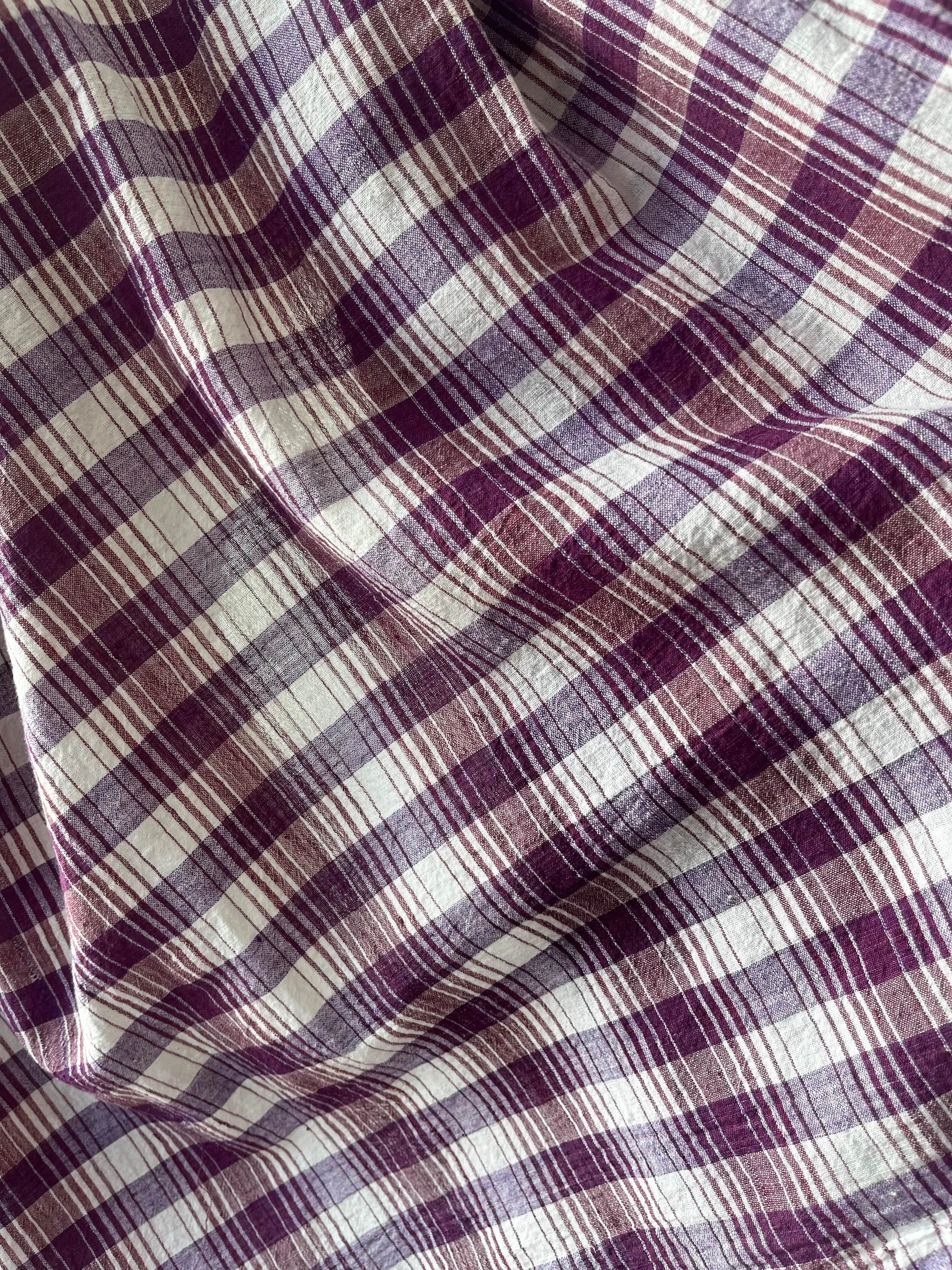 Indian Cotton Purple and White Plaid Scarf