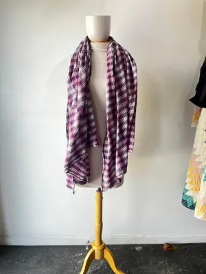 Indian Cotton Purple and White Plaid Scarf