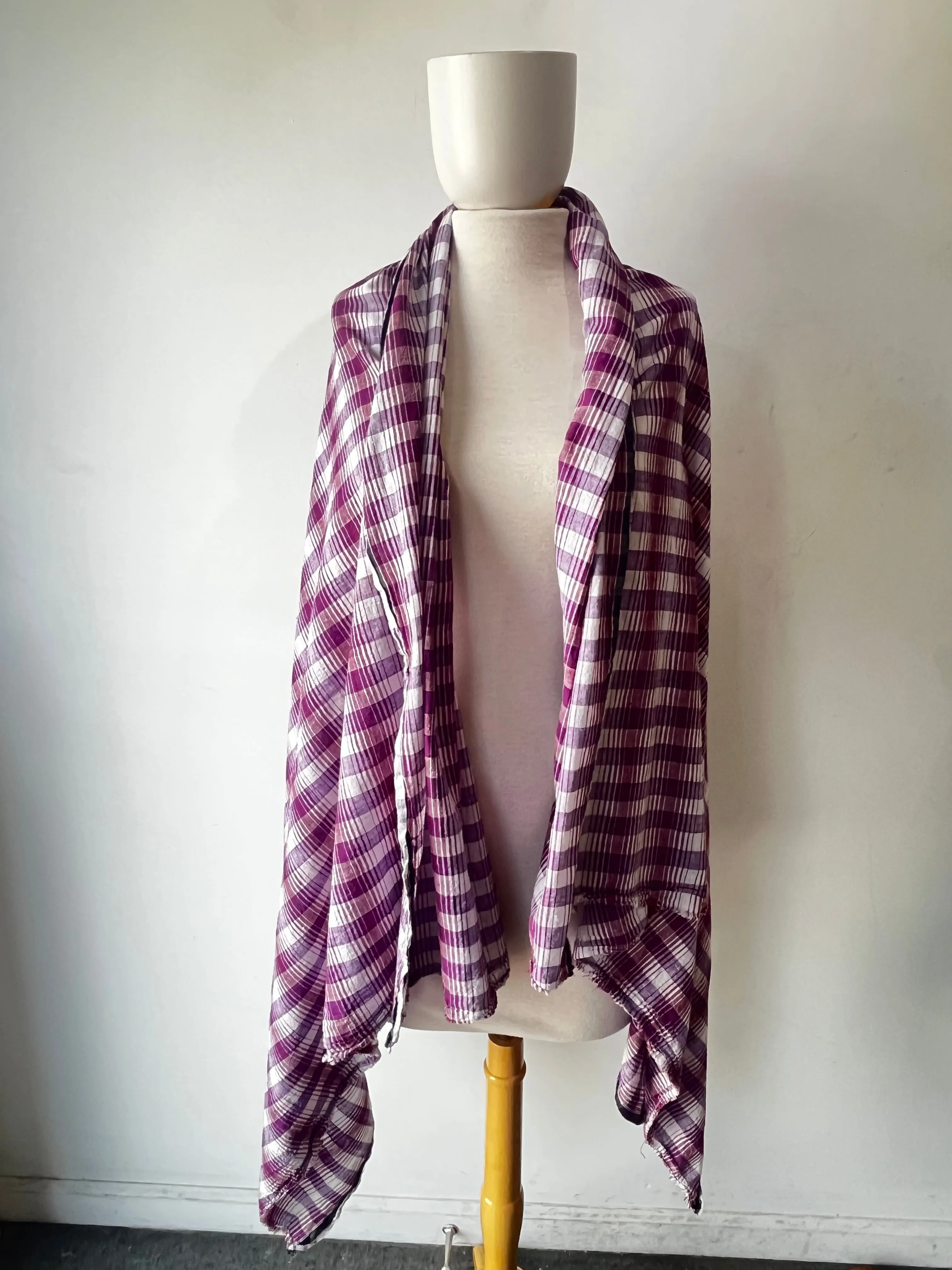 Indian Cotton Purple and White Plaid Scarf