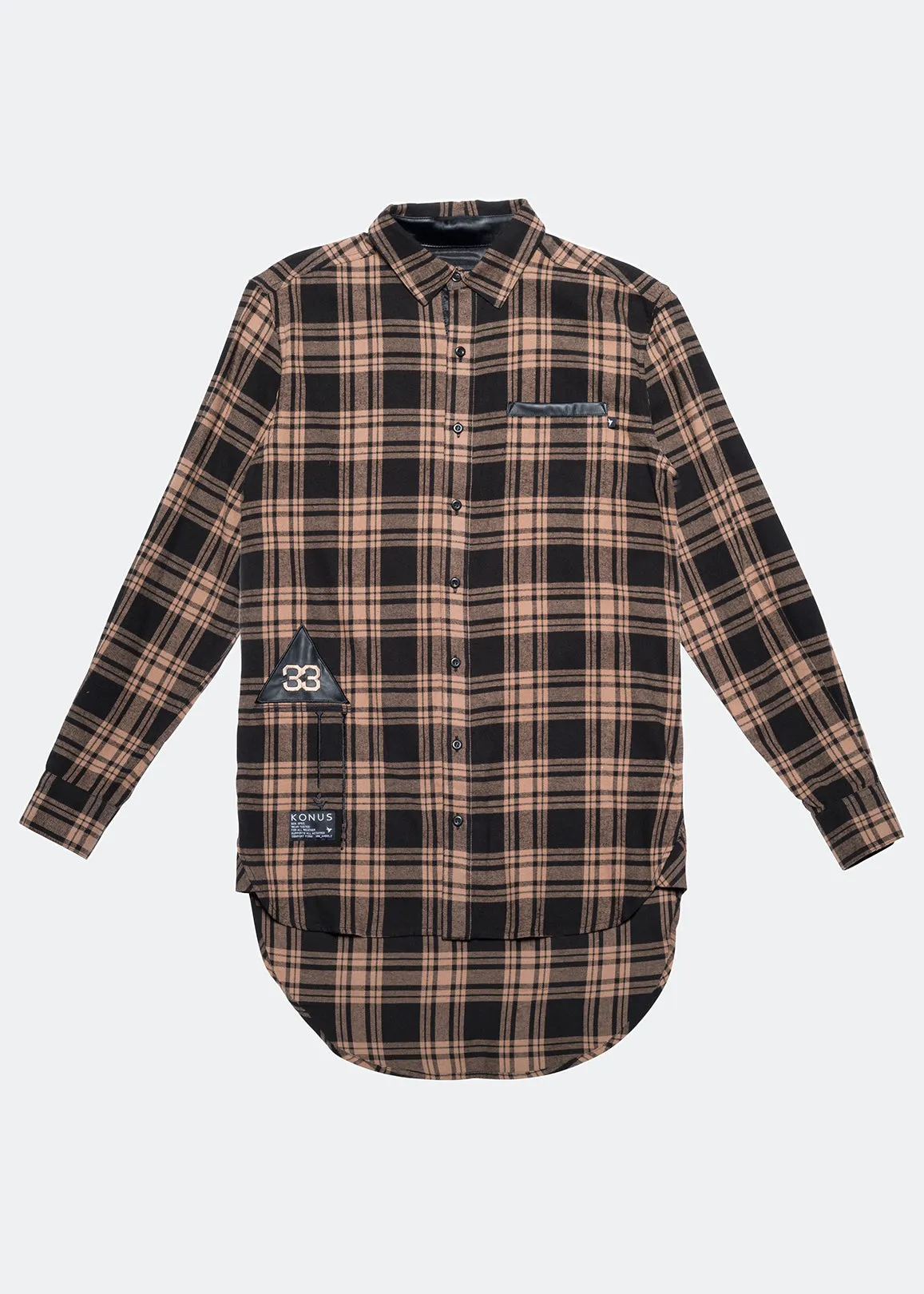 Konus Men's Elongated Plaid Shirt With 33 Print