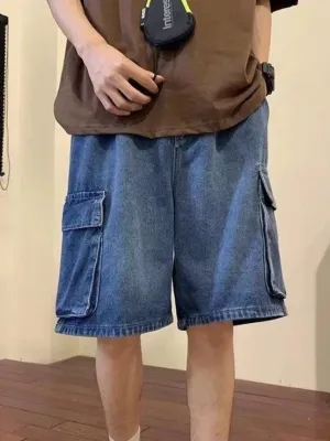 Lockere Gewaschene Cargo Denim Shorts