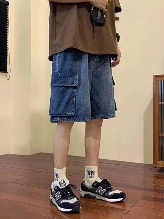 Lockere Gewaschene Cargo Denim Shorts