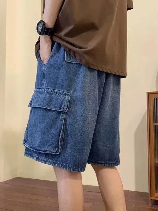Lockere Gewaschene Cargo Denim Shorts
