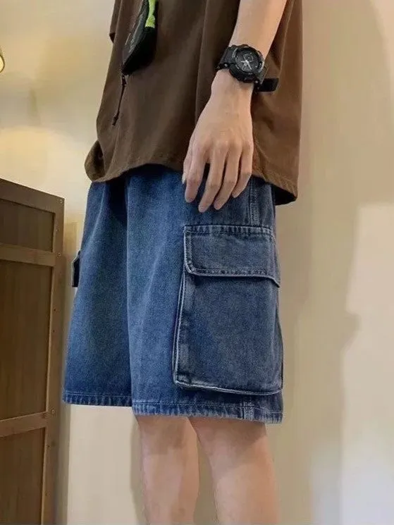 Lockere Gewaschene Cargo Denim Shorts