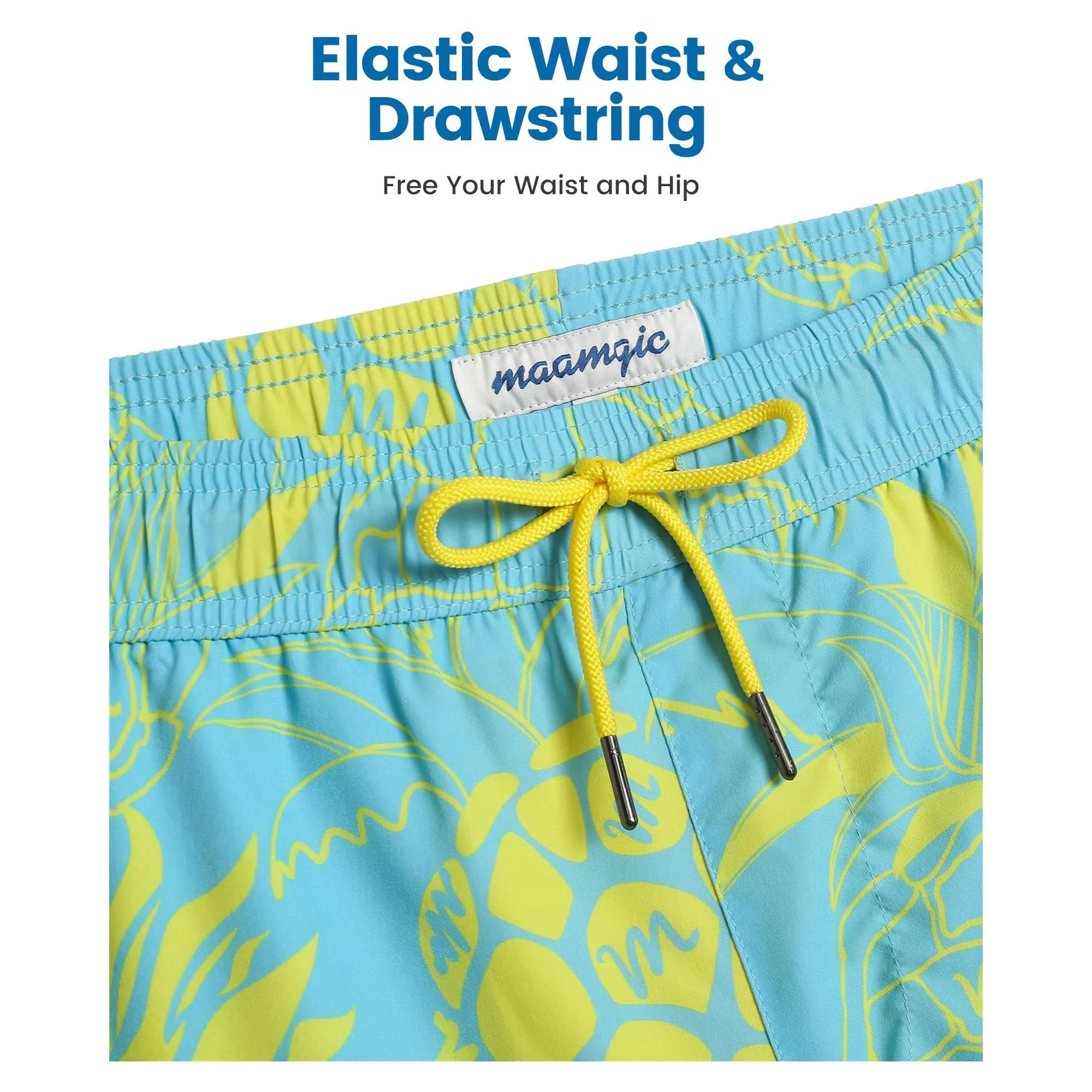 maamgic 2 in 1 Mens Swim Trunks 7 Inch Swim Shorts Swim Suits Board Shorts Juicy Pineapple-Green Medium