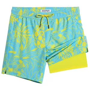 maamgic 2 in 1 Mens Swim Trunks 7 Inch Swim Shorts Swim Suits Board Shorts Juicy Pineapple-Green Medium