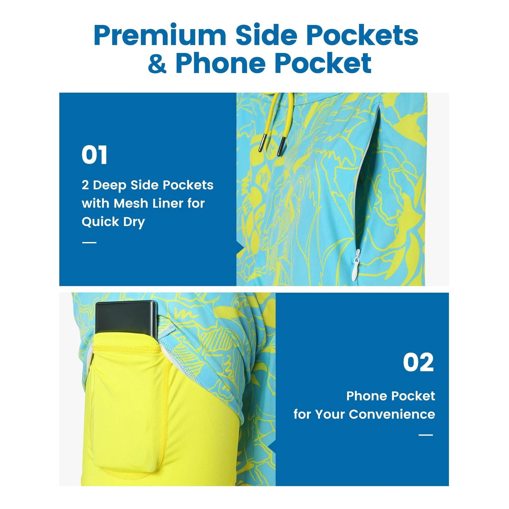 maamgic 2 in 1 Mens Swim Trunks 7 Inch Swim Shorts Swim Suits Board Shorts Juicy Pineapple-Green Medium