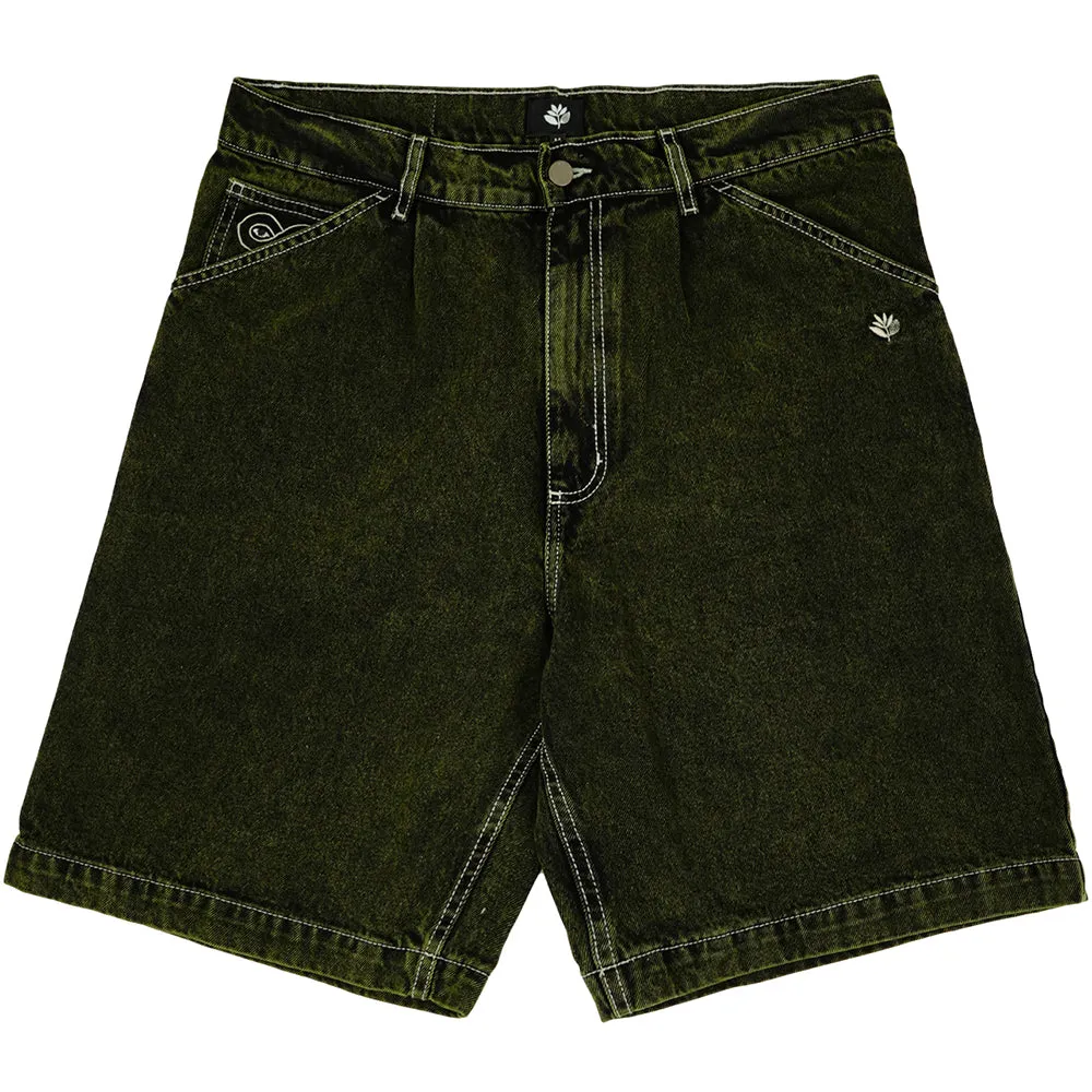 Magenta OG Denim Long Shorts Dyed Green Denim