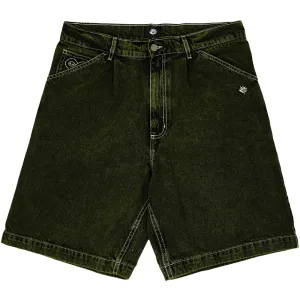 Magenta OG Denim Long Shorts Dyed Green Denim
