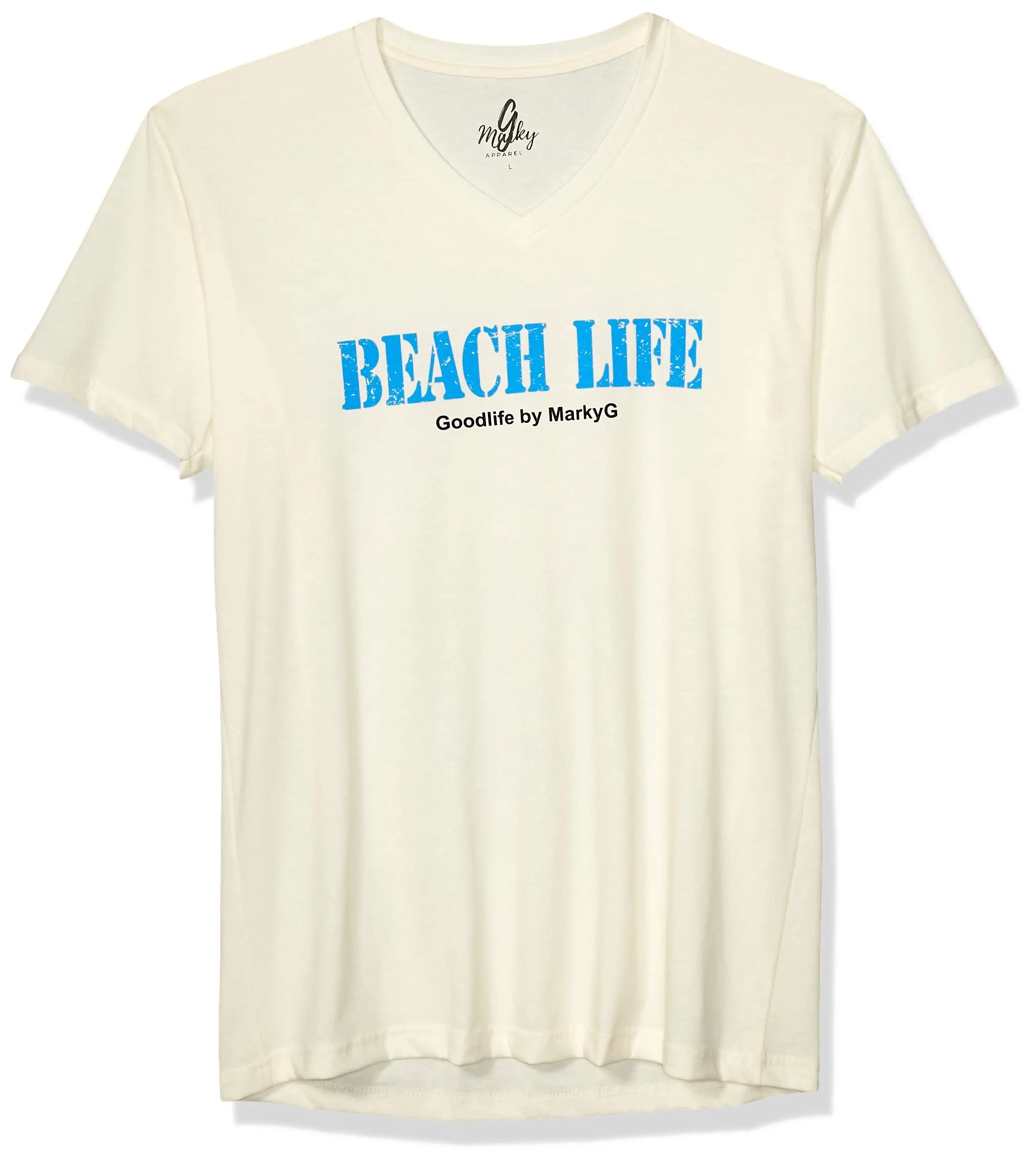 Marky G Apparel Men's Beach Life Graphic Printed Premium Tops Fitted Sueded Short Sleeve V-Neck T-Shirt
