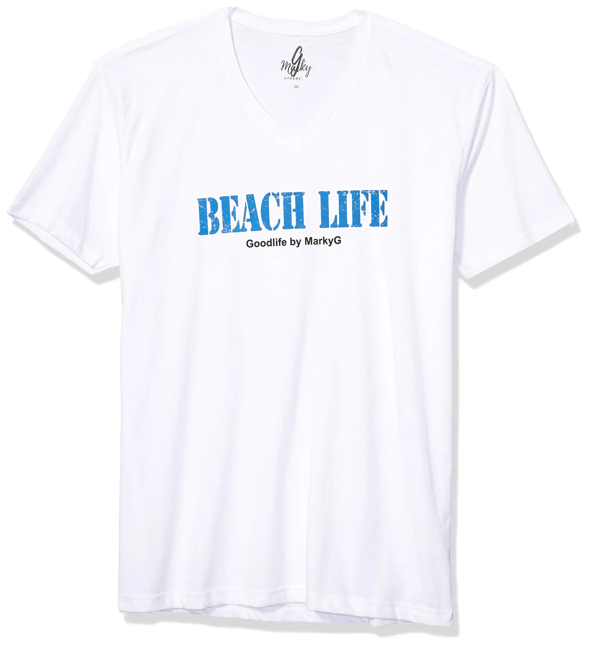 Marky G Apparel Men's Beach Life Graphic Printed Premium Tops Fitted Sueded Short Sleeve V-Neck T-Shirt