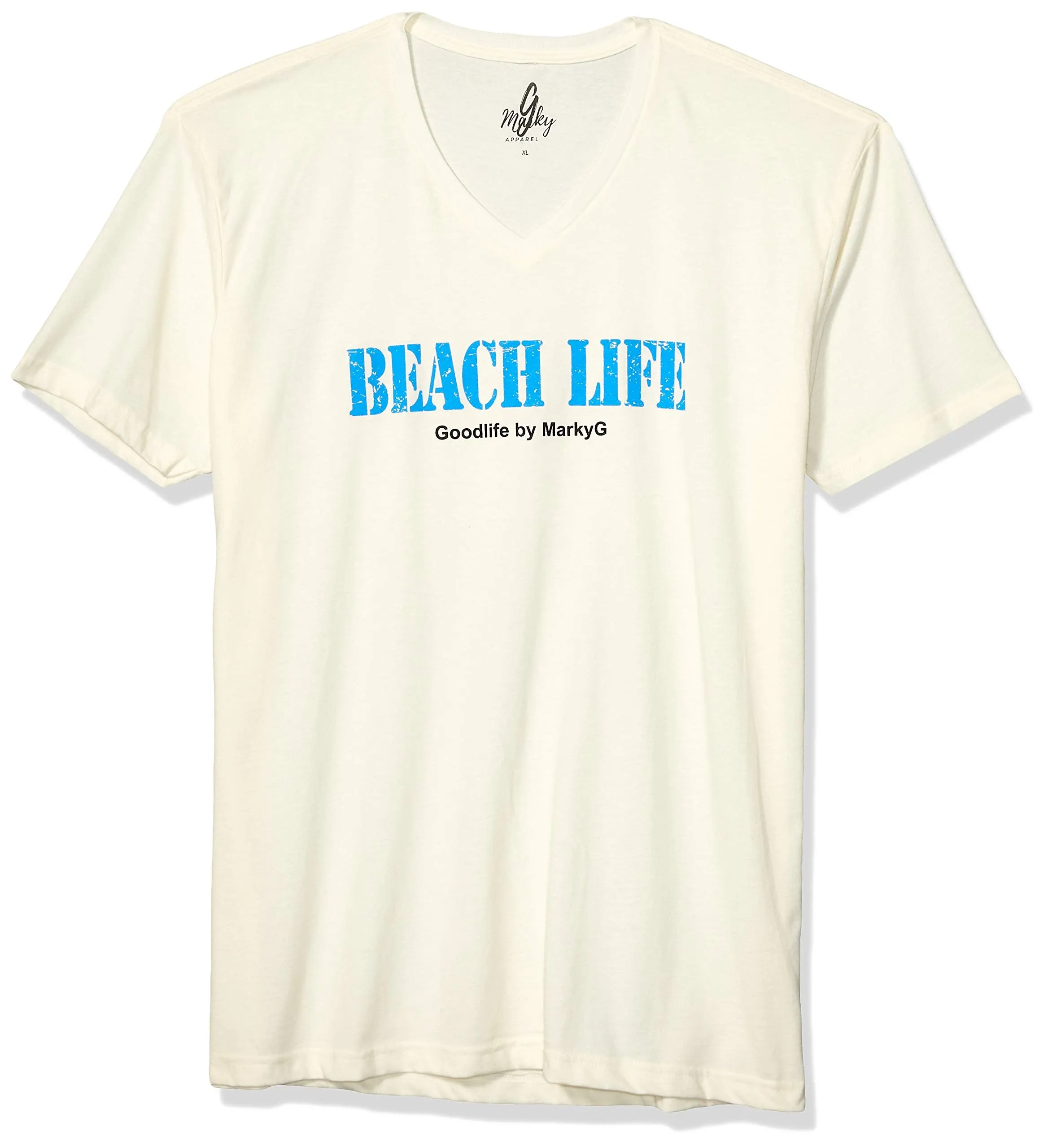 Marky G Apparel Men's Beach Life Graphic Printed Premium Tops Fitted Sueded Short Sleeve V-Neck T-Shirt