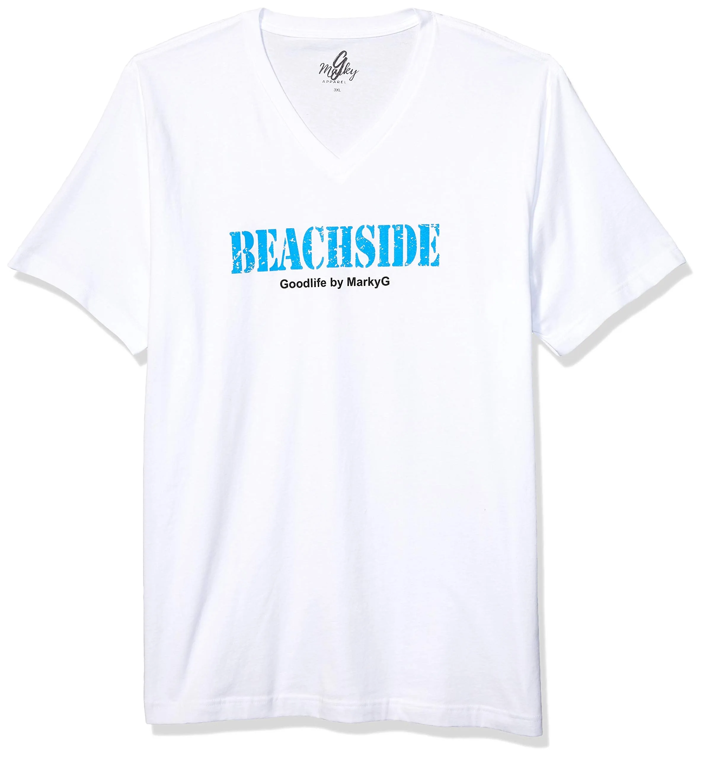 Marky G Apparel Men's Beach Side Graphic Printed Premium Fitted Sueded Tops Short Sleeve V-Neck T-Shirt