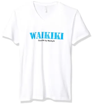 Marky G Apparel Men's Beach Side Graphic Printed Premium Fitted Sueded Tops Short Sleeve V-Neck T-Shirt