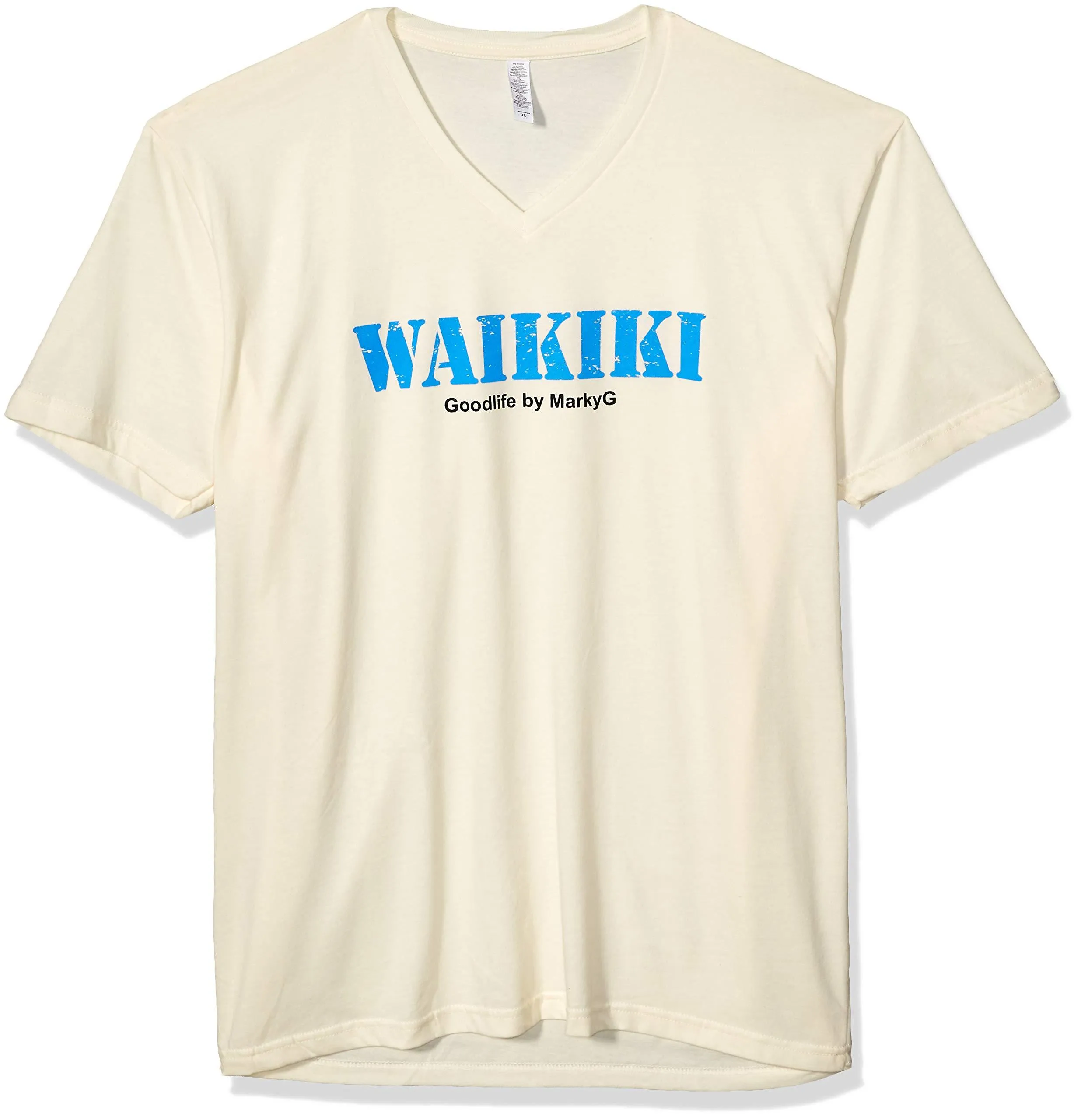 Marky G Apparel Men's Beach Side Graphic Printed Premium Fitted Sueded Tops Short Sleeve V-Neck T-Shirt