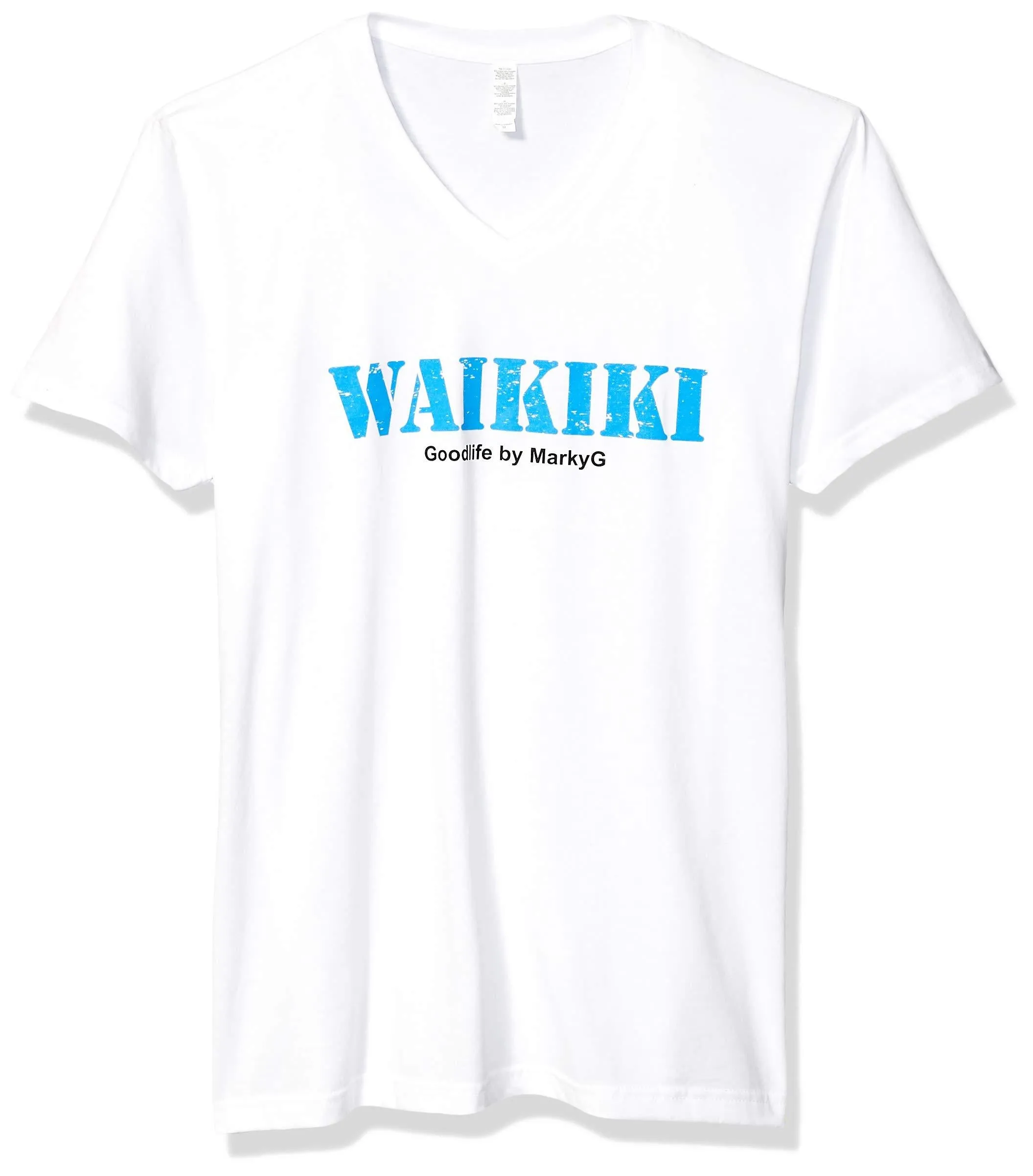 Marky G Apparel Men's Beach Side Graphic Printed Premium Fitted Sueded Tops Short Sleeve V-Neck T-Shirt