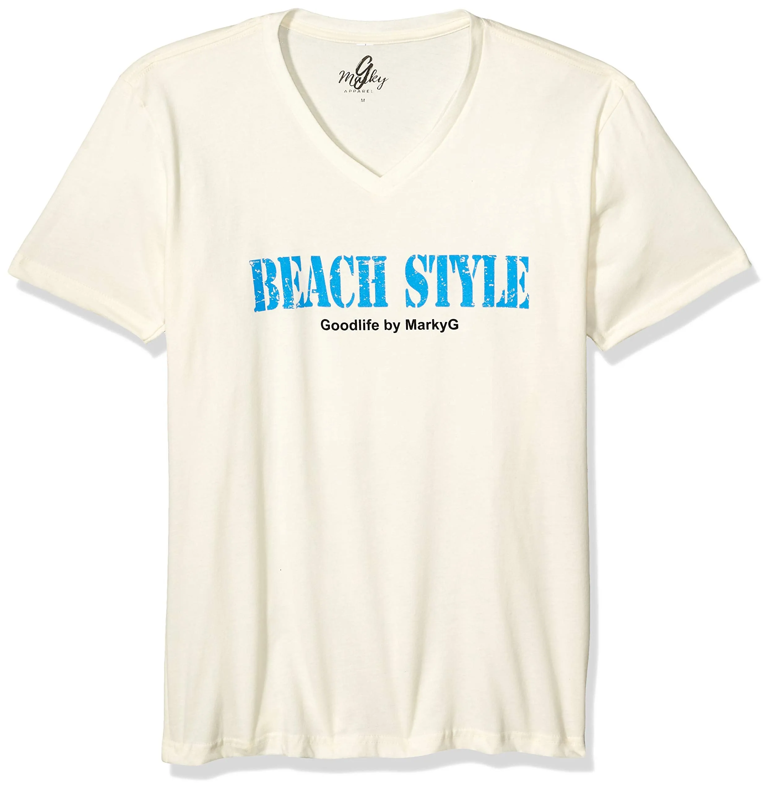 Marky G Apparel Men's Beach Style Graphic Printed Premium Tops Fitted Sueded Short Sleeve V-Neck T-Shirt
