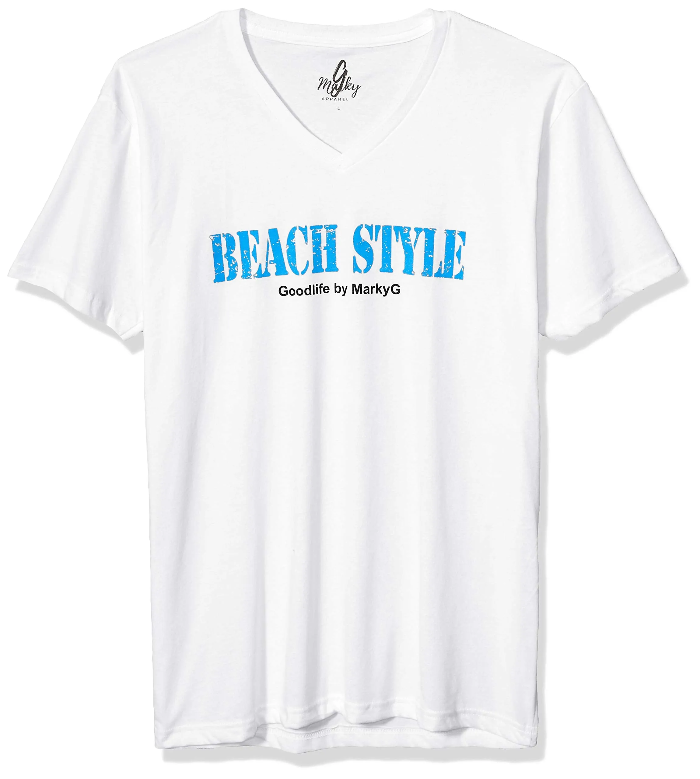 Marky G Apparel Men's Beach Style Graphic Printed Premium Tops Fitted Sueded Short Sleeve V-Neck T-Shirt