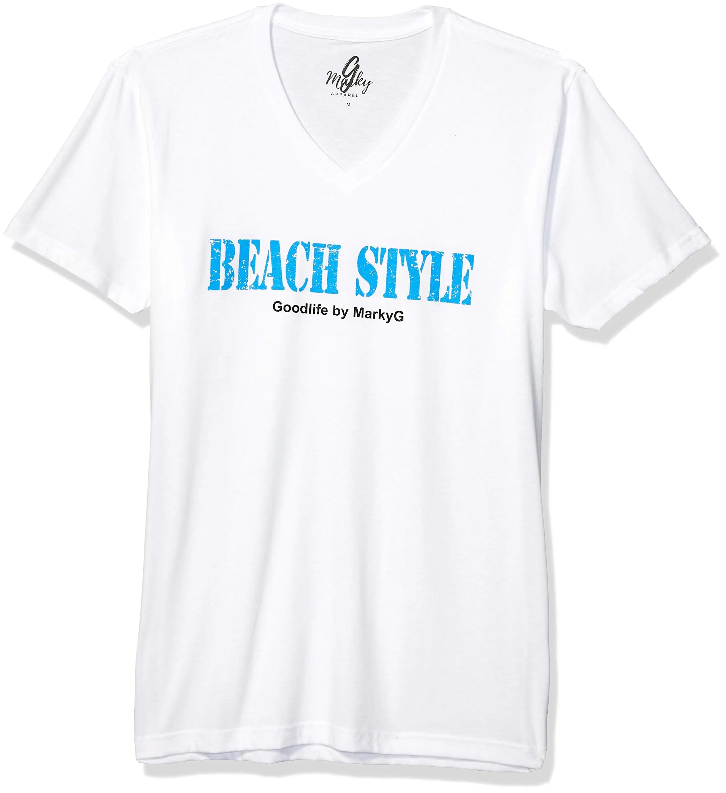 Marky G Apparel Men's Beach Style Graphic Printed Premium Tops Fitted Sueded Short Sleeve V-Neck T-Shirt
