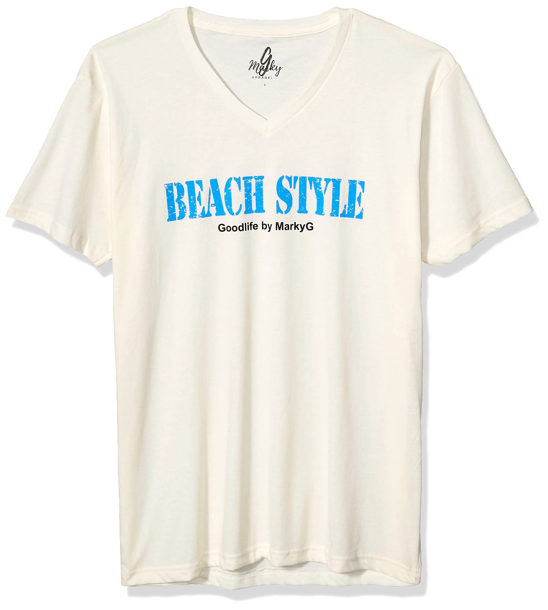 Marky G Apparel Men's Beach Style Graphic Printed Premium Tops Fitted Sueded Short Sleeve V-Neck T-Shirt