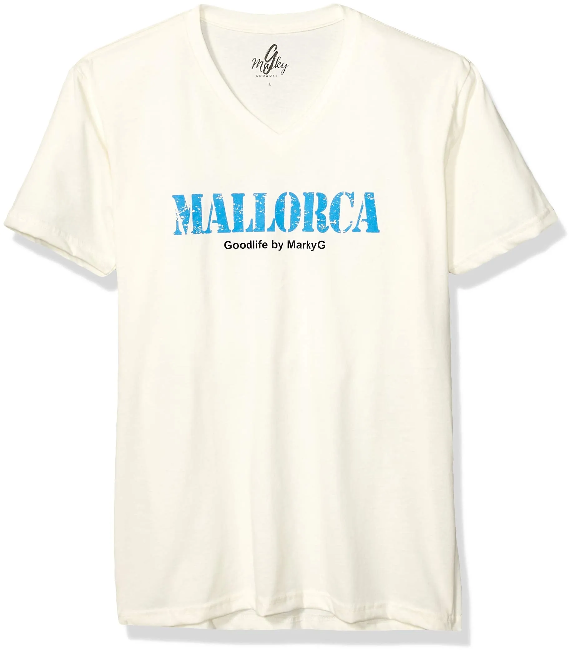 Marky G Apparel Men's Mallorca Graphic Printed Premium Fitted Sueded Short Sleeve V-Neck T-Shirt