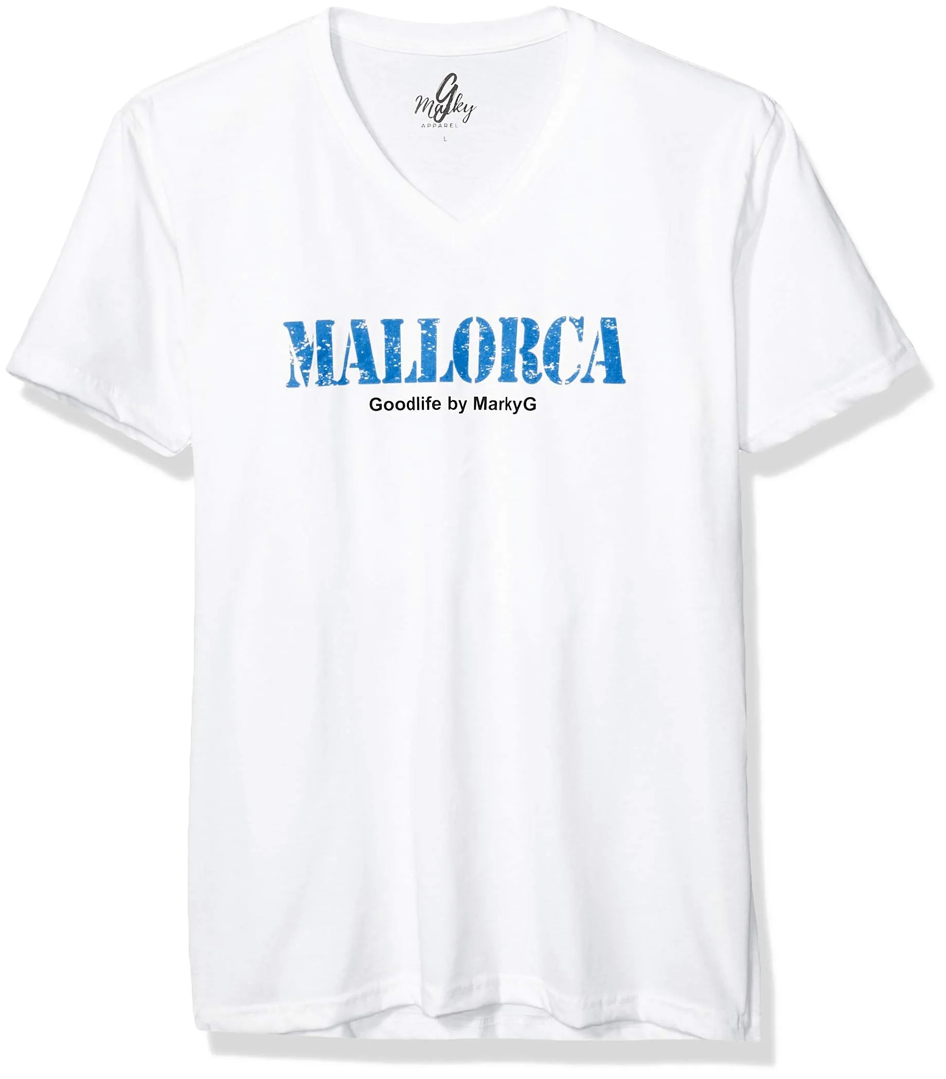 Marky G Apparel Men's Mallorca Graphic Printed Premium Fitted Sueded Short Sleeve V-Neck T-Shirt