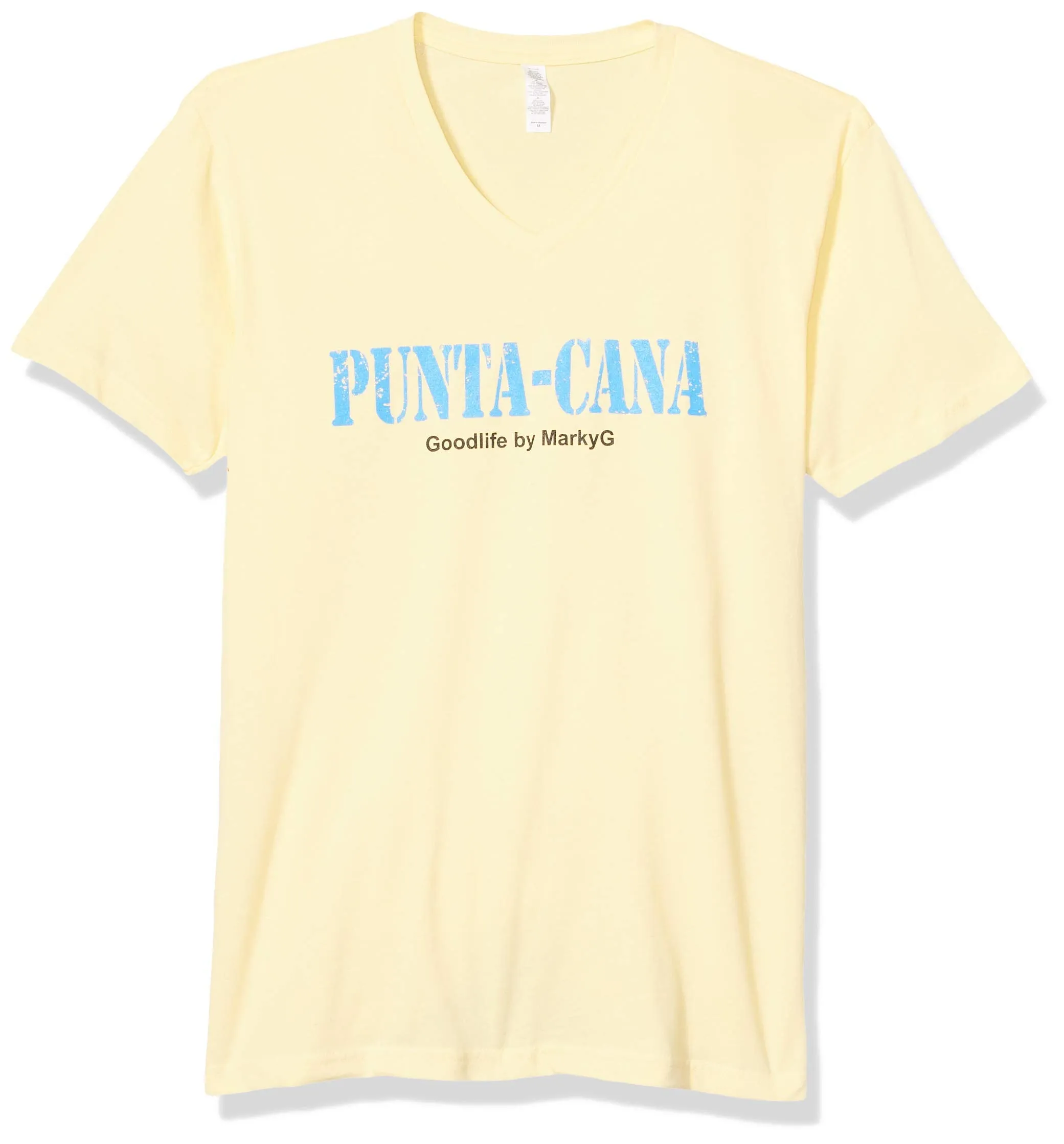Marky G Apparel Men's Punta Cana Graphic Printed Premium Tops Fitted Sueded Short Sleeve V-Neck T-Shirt