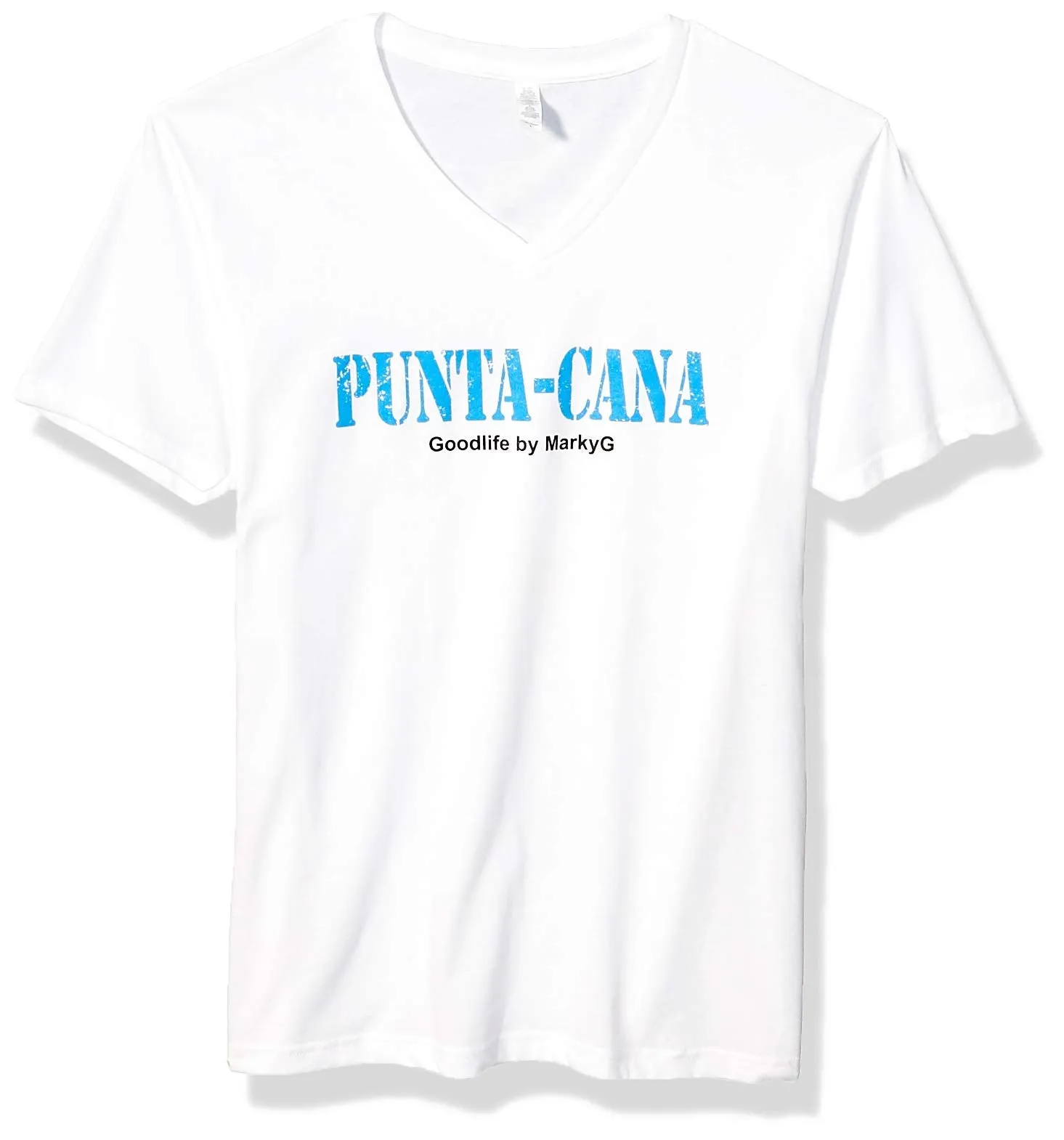 Marky G Apparel Men's Punta Cana Graphic Printed Premium Tops Fitted Sueded Short Sleeve V-Neck T-Shirt