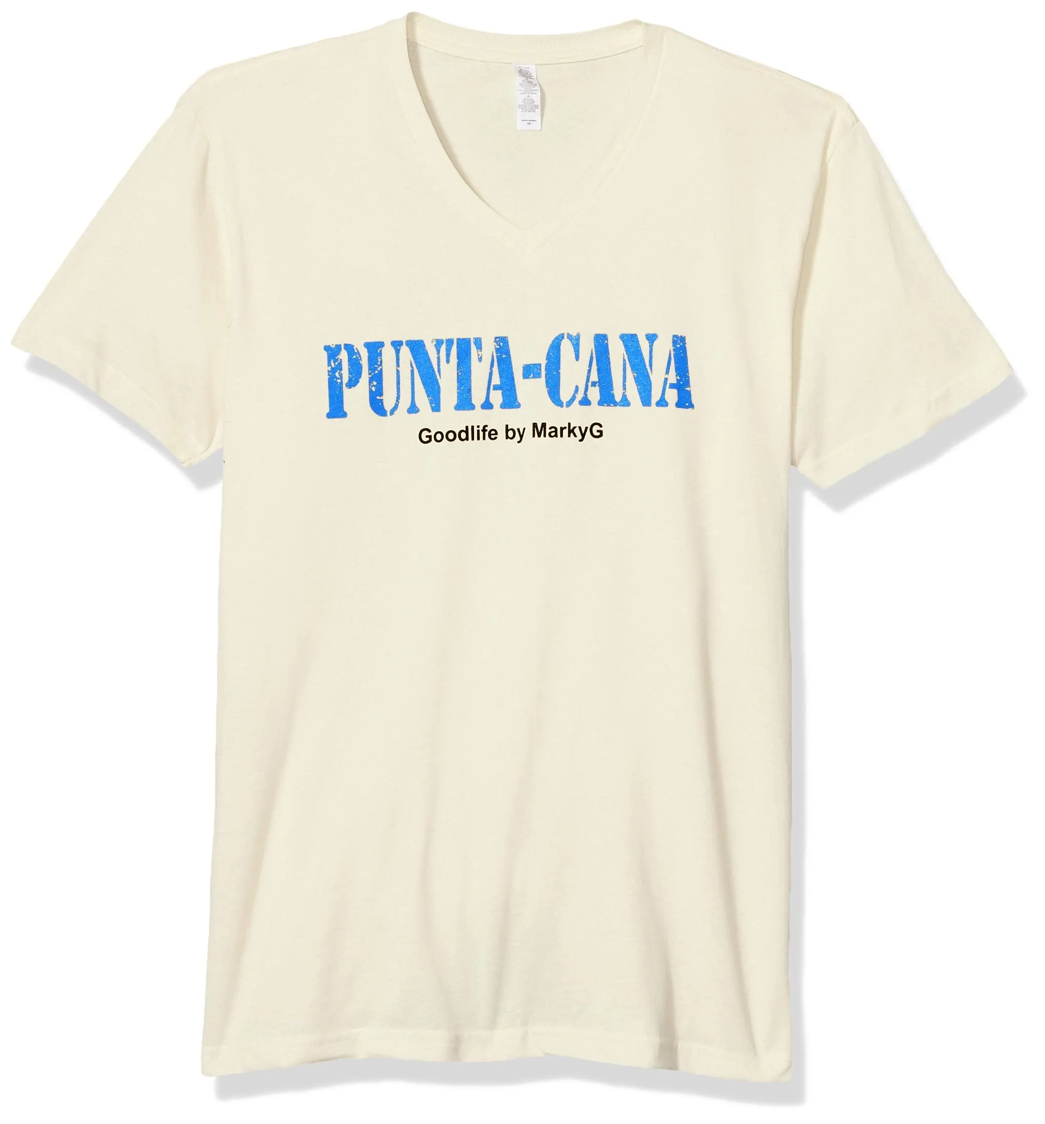 Marky G Apparel Men's Punta Cana Graphic Printed Premium Tops Fitted Sueded Short Sleeve V-Neck T-Shirt