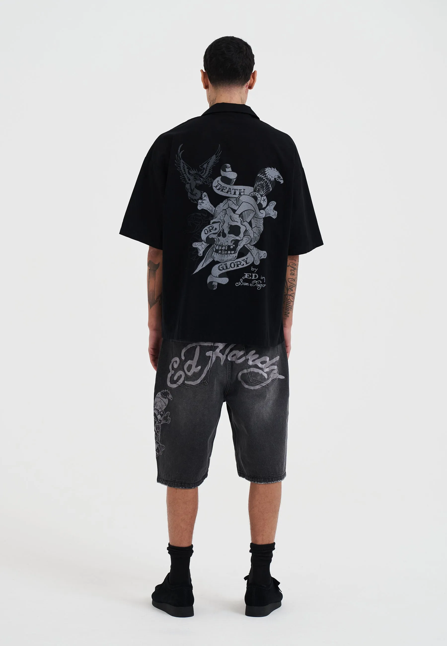 Mens Death Or Glory Denim Skater Jorts Shorts - Black