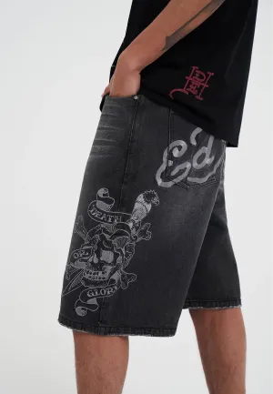 Mens Death Or Glory Denim Skater Jorts Shorts - Black