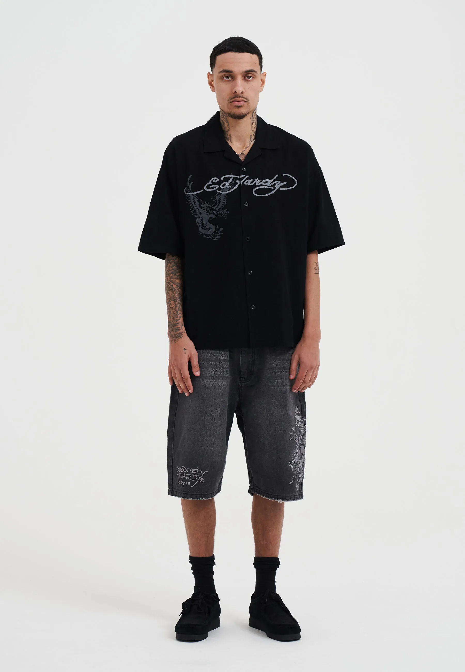 Mens Death Or Glory Denim Skater Jorts Shorts - Black